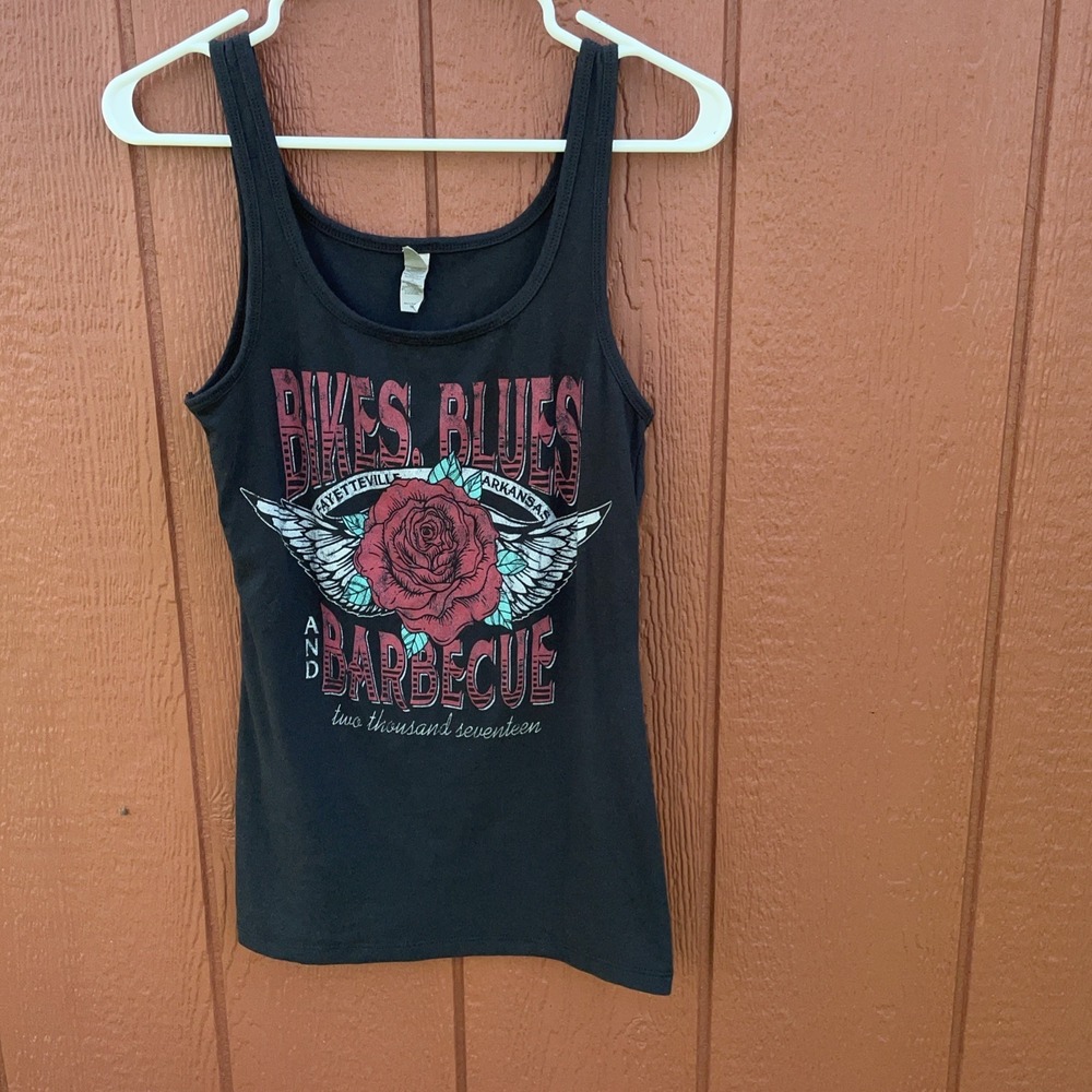 Biker Tank Top Womens Medium M Bikes Blues & Bar-BQ Black